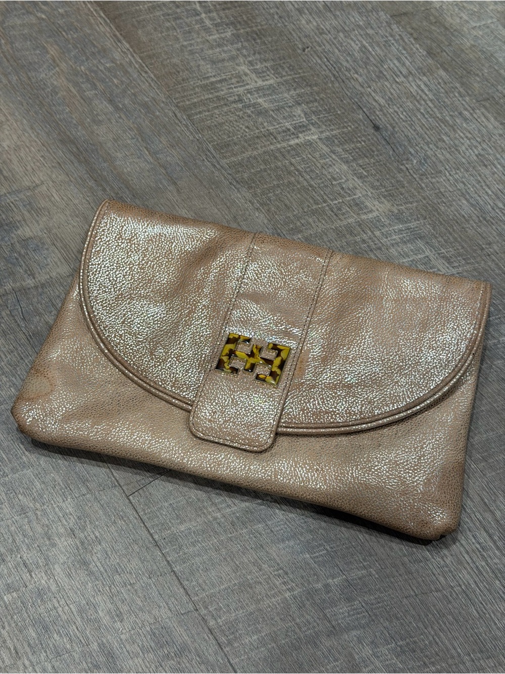 Elaine Turner Arabella Gold Leather Lizard Embossed Clutch Handbag Purse